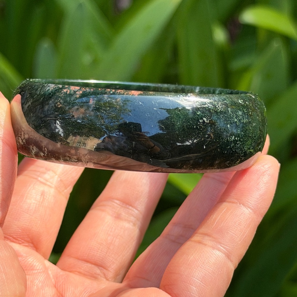 62mm inner diameter wide moss‎ agate bangle 0442 - Picture 5 of 8